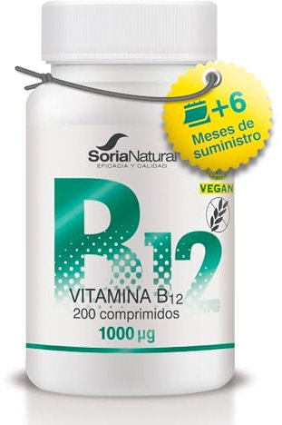 Soria Natural Vitamina B12 1000μg | 200 comprimidos para +6 Meses | Muy Alta Concentración y Liberación Sostenida para Mejor Absorción | Indicado para cansancio, fatiga, regular sistema nervioso