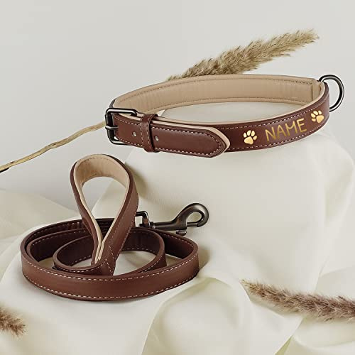 ne&no® Halsband und Leine Set PERSONALISIERT (L, braun/beige)