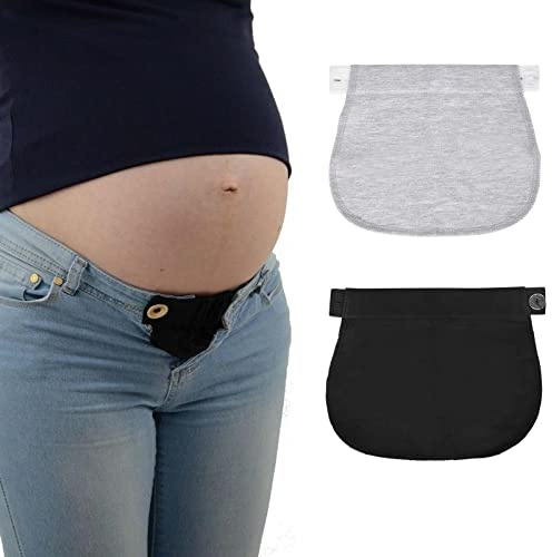 Colexy 2 Stück Schwanger Hosenerweiterung Einstellbare Taillen Verlängert Schwangerschaft Hosen Bund Extender Elastisch Mutterschaft Hosen Verstellbar Hosenbunder (Schwarz + Grau)