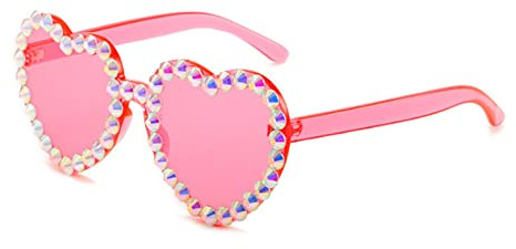 BNOYONERAS Occhiali da Sole a Forma di Cuore, Occhiali da Festa Hippie Senza Montatura, Occhiali da Sposa Cuore, Per Feste di Matrimoni, Addio al Nubilato, Compleanno, Carnevale, 1 Pezzi (Rosa)