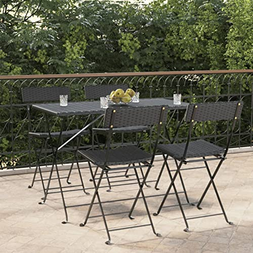 Homgoday Bistrostühle 4 STK. Bistrostuhl Klappstuhl Gartenstuhl Balkonstühle Balkonstuhl Terrassenstuhl Gartenmöbel Balkon Set Esszimmerstuhl Stühle Schwarz Poly Rattan und Stahl