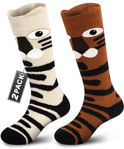 Muezna 2 pares de calcetines de esquí para niños de lana merino, calcetines térmicos de invierno para niños y niñas, calcetines deportivos hasta la rodilla, cálidos, gruesos, calcetines de esquí