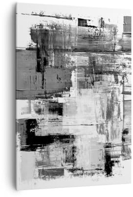 ARTTOR Leinwandbild 70x100 cm Wandbild Abstrakt Schwarz-Weiß - 5192 | Hallo UND Abstraktion Vertikal Groß Wanddekoration Wohnzimmer Schlafzimmer Wandkunst Wanddeko Wand Kunstdruck Küche ARTTOR