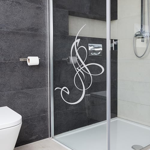 GRAZDesign Fenstertattoo Geschwungene Streifen, Selbstklebende Fensterfolie für Wohnzimmer Bad, Küche, Aufkleber für Glastür & Dusche - 65x40cm / Silbergrau