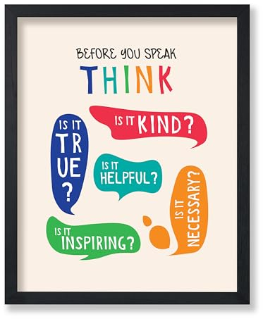 Poster Master Poster Think Before You Speak, Achtsamkeits-Druck, pädagogische Kunst, positive Zitate, Geschenk für Schüler und Lehrer, tolle Dekoration für Klassenzimmer oder Kinderzimmer, 20,3 x