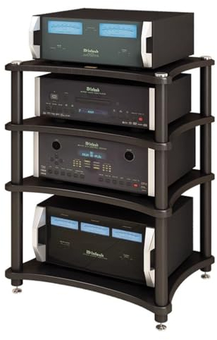 1/2/3/4-lagiger HiFi-Audioschrank Multifunktionsdrucker-MDF-Regale Audiovisueller Raumgeräteschrank Verstärker-Rack (Color : Schwarz, S : 60 * 48 * 82cm(4Tier))