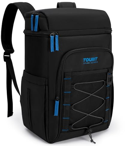 TOURIT Kühlrucksack Doppellagiger 30 Dosen Isolierter Kühltasche Wasserdichter Leichter Rucksack für Camping,Picknicks,Wandern,Strände,Schwarz