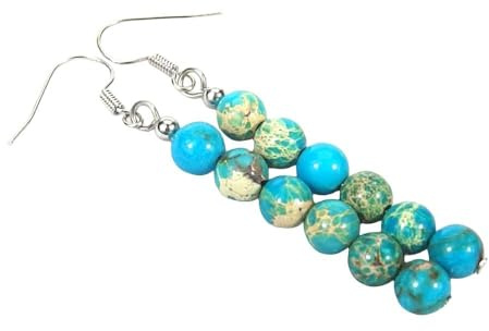 Damen Ohrringe Aus Hellblauem Meeressediment Jaspis Lange Perlen Ohrhänger Handgefertigte Kristall Edelstein Chakra Ohrringe Böhmischer Schmuck Geschenke für Mütter