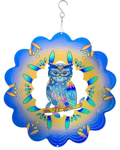 Kcvzitrds Moulin à Vent 3D Hibou Bleu 12 Pouces, DéCoupé au pour Jardin, Moulin à Vent Suspendu en MéTal CinéTique, DéCor Art DéCo IntéRieur/ExtéRieur