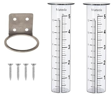 Mateda 5 Capacity Rain Gauge with Stainless Steel Fence Mount, 2 Replacement Tubes