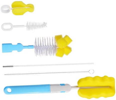 Abaodam Set 6 Spazzole per Biberon in Plastica e Spugna, senza Graffi, per Pulizia Profonda di Biberon e Succhietti, per Uso Quotidiano