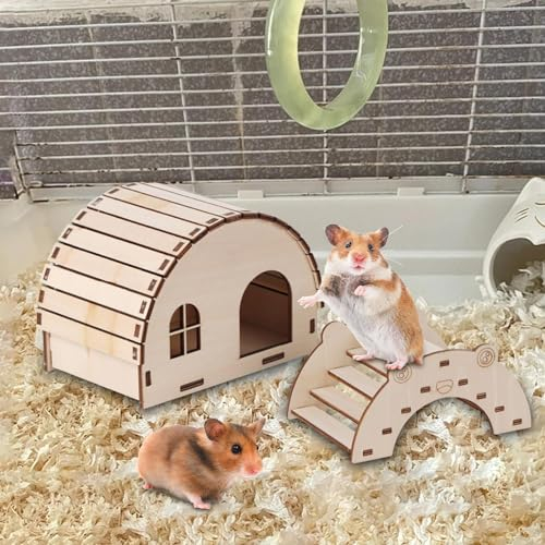 Acunny Hamster-Holzhaus - Kleine Holzhütte für Hamster | Versteckkäfigzubehör für Kleintiere, Meerschweinchen, Mäuse, Hamster