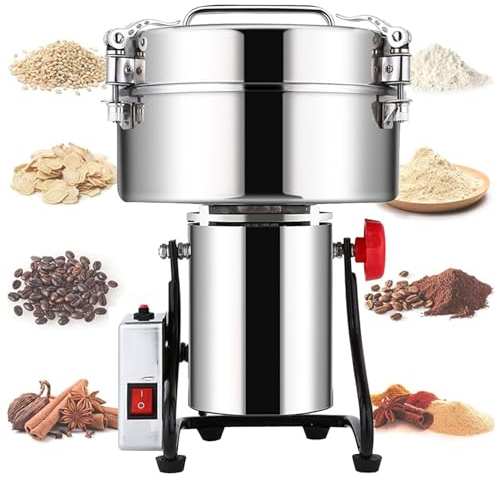 Cashwise Molinillo de Grano Eléctrico 4500g, Molinillo de Hierbas y Especias de Alta Velocidad Pulverizador con 6 Cuchillas, Máquina de Polvo de Acero Inoxidable para Especias Secas Hierbas Granos