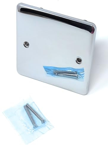 Single Gang Blanking Plate, Wall Faceplate, Cover for Electrical Sockets, Screws Included (Chrome)
