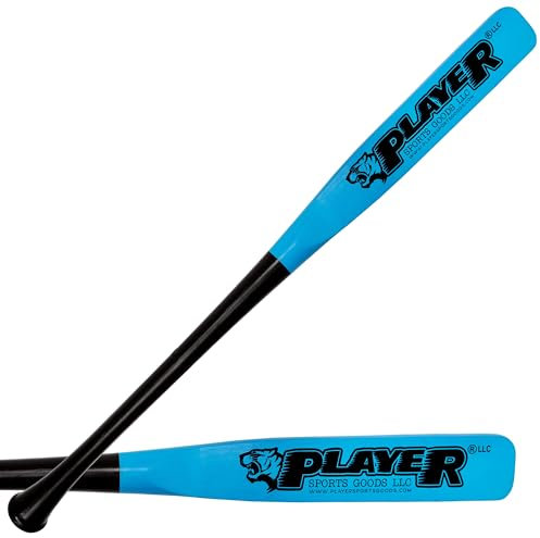 Player Sports Goods LLC Baseball- und Softballschläger aus hochwertigem Ahorn, flach, 78,7 cm / 567 g, 6,3 cm, für professionelle Spieler in Himmelblau und Schwarz