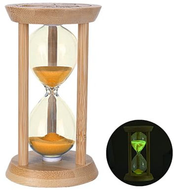 Clessidra in vetro, Clessidra in legno, Clessidra colorata da dieci minuti, Clessidra luminosa 13,5 cm x 7,5 cm, Si illumina di notte, Timer clessidra, Decorazione da tavolo, Adatto per cucinare.