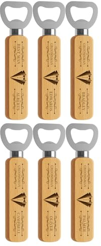 6 piezas de botellas de madera personalizado, regalo para padrinos de boda, despedida de soltero, regalos grabados para padre, abuelo, patrones y texto personalizados. Abrebotellas con mango de madera