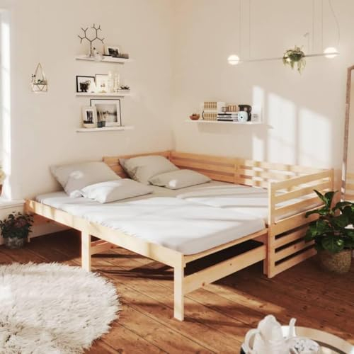 KOIECETA Tagesbett mit Matratze Ausziehbar Sofa Bett Gästebett Schlafsofa Holzbett Bettsofa Sofabett Ausziehbett Massivholzbett 2X(90x200) cm Massivholz Kiefer