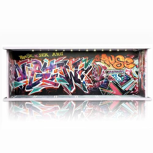 Display Case for Hot Wheels, 1/64 Garage Storage, Graffiti Wall | LED Diorama with Acrylic Cover for 1/64 Cars and Monster Trucks, Stackable Foamboard Design, Birthday Gift, Cars Not Included