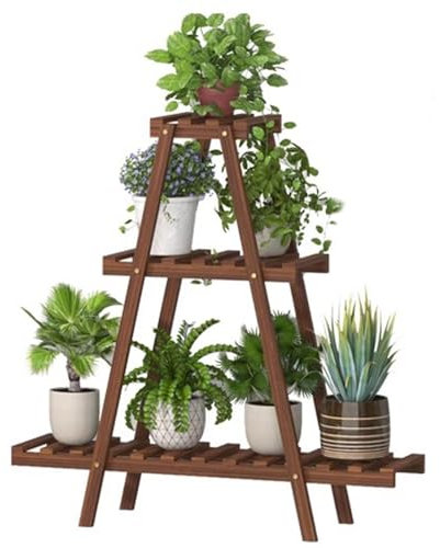 Supporto per Piante in Legno a 3 Livelli per Interni Ed Esterni Scaffale Alto per Piante Multiple Portavasi da Fiori, Scaletta, per Finestra, Giardino, Balcone, Patio,Natural