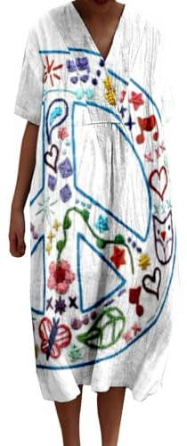 Robe Femme Ete Mi Longue Pull Femmes Ample Dress Tendance Plage Shirt Moulante Blanche Deguisement Imprimé Fleurs Été Tunique Jupe Femme Robe Plage Femme Ete Fluide Chemisier Légère Large
