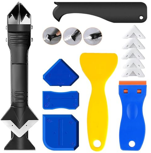 Silicone Caulking Tool Kit, Eleechen Sealant Tool Set with 4 Replace Silicone/Scraper/Caulk Remover, Grout Sealant Remover Tool for Home, Kitchen, Bathroom, Floor, Corner