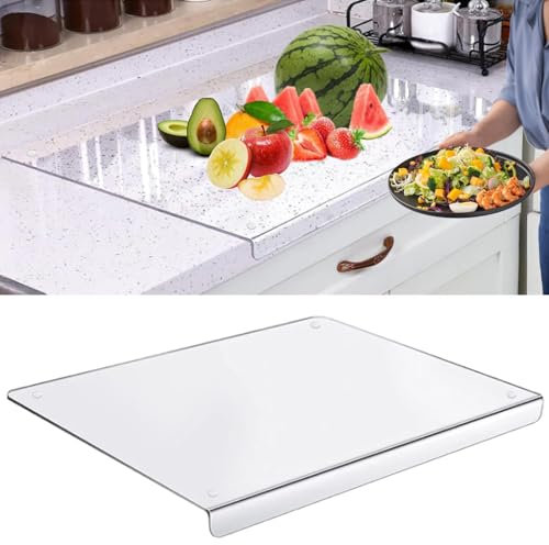 Acrylic Cutting Board with Counter Lip: 40x30cm Clear Chopping Board with Groove Hygienic Glass Worktop Savers - Resistant - Non Slip Clear Cutting Board for Kitchen Counter Worktop Protector