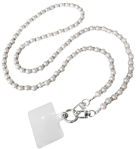 JOMA-E Shop Phone Lanyard Crossbody Stylish Anti-Theft Strap with Tabs, Detachable Chain for iPhone Pearl Beads Charm Chain, Cell Phone Neck Holder for Women