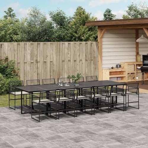 Homgoday Set da pranzo da giardino con cuscini 13 pezzi rattan sintetico nero, sedia tavolo cucina esterno terrazza patio balcone mobili tipo 7