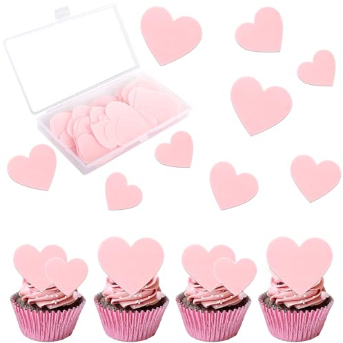 SYKYCTCY 60 Pack Edible Heart Valentines Day Cupcake Toppers Pink Sweet Love Heart Cupcake Picks Happy Valentine's Day Cake Decorations for Valentine's Day Theme Party Supplies