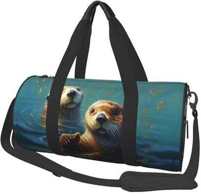 Sporttasche für Damen und Herren, Reisetasche, Seesack, Seeotter, Malerei, Wochenendtasche, Segeltuch, Handgepäcktasche für Reisen, Schwimmen, Fitness, Workout, Sport, Seesack, Schwarz, Einheitsgröße,