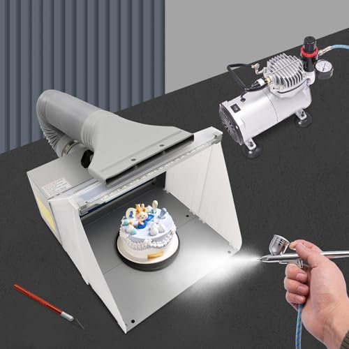 Professional Airbrushing Set - Portable Compressor Kit with Spray Paint Booth and LED Light, 1/6HP Compressor and Spray Guns for DIY Model Painting and Cake Decoration