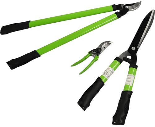 Unibos | 3Pcs Garden Shears Set, Tree Lopper, Hedge Shears, Pruning Shear for Trimming and Cutting Borders, Boxwood, Bushes, Grass, with Comfort Grip Handles