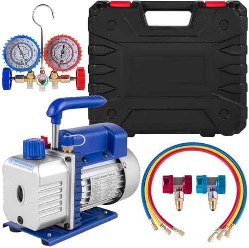 ZHIMAI Bomba de Vacío para Aire Acondicionado 4CFM 1/4hp Bomba de Vacío para Refrigeración con Un Medidor de Colector 1440 RPM Anti-Reflujo de Aceite para Aire Acondicionado de Coche, Refrigerador