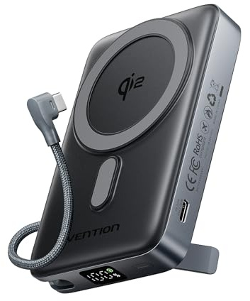 VENTION Qi2 15W Batterie Externe 10000mAh PD35W Charge Rapide Compatible MagSafe pour iPhone 17/16/15/14/13/12 Plus/Pro/Max, Powerbank Magnétique avec Affichage LED et Support Pliable