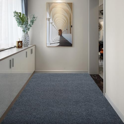 Tcatec 90x300cm Teppich Läufer Flur rutschfest Schmutzfangmatte Grau