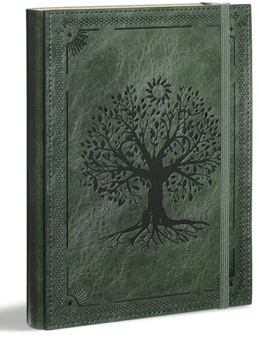 Notizbuch A5 Liniert Leder Hardcover im Lebensbaum, Tagebuch Journal für Erwachsene mit 280 Seiten 100g/m² Papier, Notizblock Geschenk für Familie und Freunde, Bullet Journaling, 15 x 21.5cm Grün