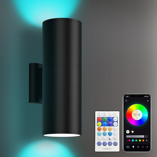 Yotivki Smart RGB LED Außenwandleuchte Up Down, App & Fernbedienung, Farbwechsel 2700K-6500K dimmbar, IP65 wasserdichte Wandlampe für Außenbereich Garten Haus Wandbeleuchtung