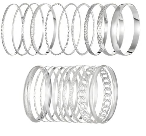 yolzhxe 20 stycken armbandsset för kvinnor, boho-armband, stapelbara armband, vintage indiska smycken armband för kvinnor flickor födelsedag, silver, Metall