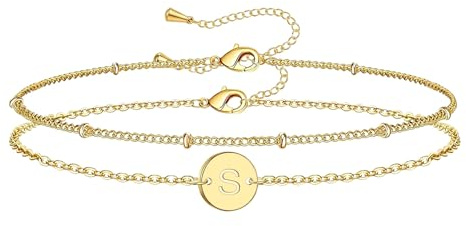 HSWYFCJY Pulsera Inicial de Doble Capa para Mujer, Pulseras Personalizada Mujer de Letras A-Z Oro/Plata Inoxidable Regalos Personalizados para Regalo de Cumpleaños