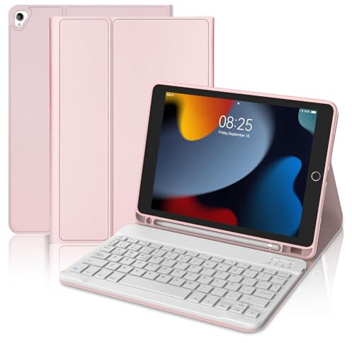 FOGARI Teclado para iPad 9/8/7 Generación 2021/2020/2019 10.2, Funda con Español Ñ Teclado Bluetooth Wireless Magnético Desmontable para iPad 9/8/7 Generacion 10.2 Pulgadas, Rosa