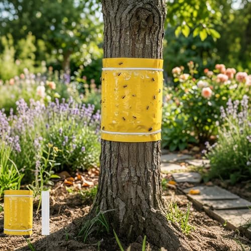 Jiaoshou Pan Leimringe Selbstklebend 5m, 10m, Gelbtafeln für Obstbäume | Baumleimring für Obstbäume, Ameisenleimring 25cm Breit, Stammschutz gegen Frostspanner, Baumschutz (10 m)