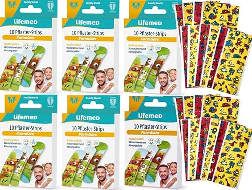 WM-Teamsport Kinderpflaster-Set, 80 Teile, 60 Farmtiere Pflasterstrips und 20 Wundschnellverbände mit Tiermotiven, für Kitas und Zuhause