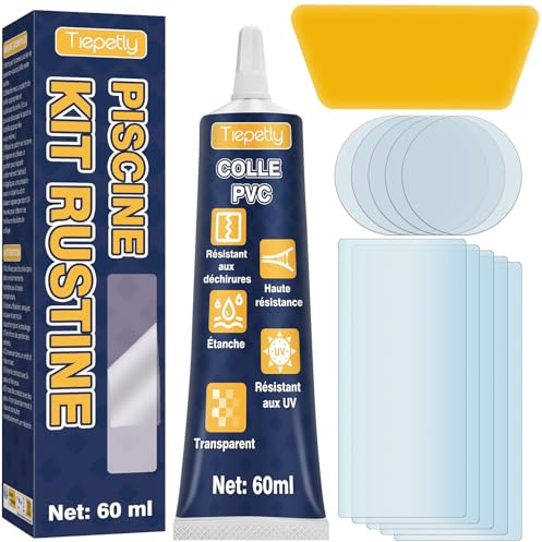 Kit de Reparation Piscine Imperméable et Transparent, pour Matelas Pneumatiques, Jacuzzis, Structures Gonflables, Matériaux en PVC, ABS, EVA et Caoutchouc (60ml, 1 pack)