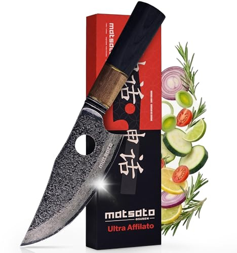 Matsato Osuren Coltello da Cucina – Lama in Acciaio Giapponese 16cm, Motivo Damascato, Manico Ergonomico in Legno, Utensile da Cucina Premium per Precisione e Durabilità