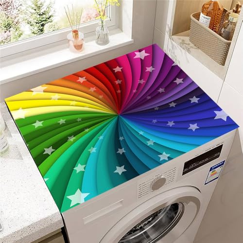 Hearda Housse Machine a Laver Moderne et Coloré,Dessus Tapis Lave Linge Antidérapant,Housse de Protection pour Machine à Laver Top, Tapis de Protection pour Dessus Sèche-Linge (Tourbillon,60x60cm)