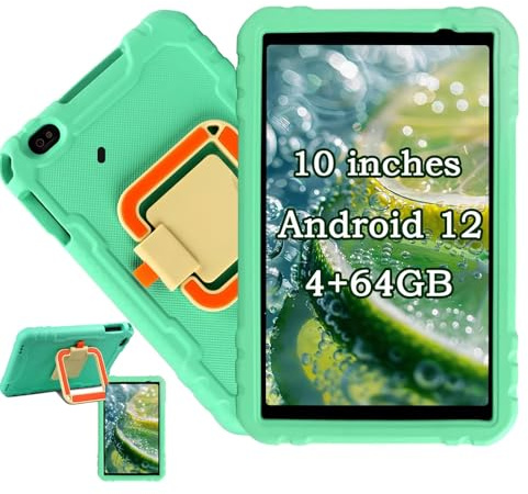 fezawio Tablet per Bambini 10 Pollici, Android 13, 14GB RAM + 128GB ROM (TF 512GB), Doppia Fotocamera, Wi-Fi 2.4GHz, con Custodia Protettiva EVA - Verde