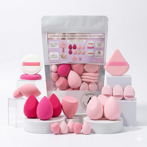Makeup Sponge Set, 20 Pieces Beauty Blender for Foundation Blending, Mini Sponges and Triangle Powder Puff, Soft Cosmetic Applicator for Powder Liquid (Sakura)