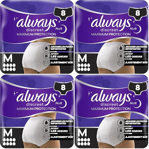 Always Discreet Culottes Protection Maximale, 8 Gouttes, Taille S/M, Avec Technologie de Neutralisation Des Odeurs, x8 Culottes (Lot de 4)