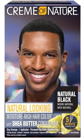 Creme of Nature Coloration Permanente pour Hommes, Noir Naturel | Teinture pour hommes, Cheveux Bouclés à Crépus, résultat en 5 min, Couvrance naturelle des Cheveux Blancs, Sans Ammoniaque